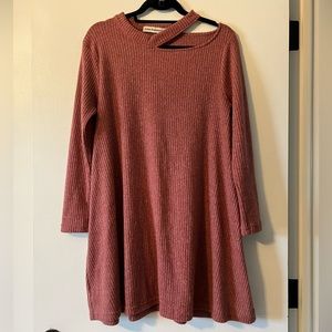 Long Sleeve Cotton Ribbed Short Dress - Medium